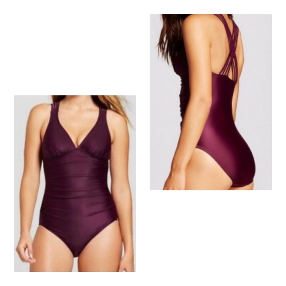 NWT Merona Plum Ruched One Piece Swimsuit